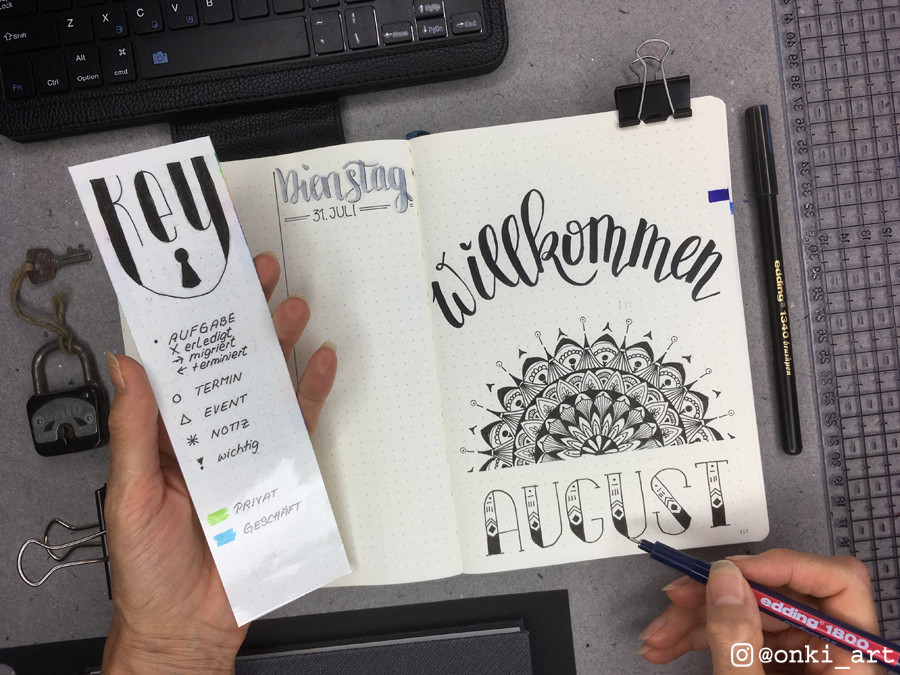 Bullet Journal Lesezeichen mit Key und Farbcode
