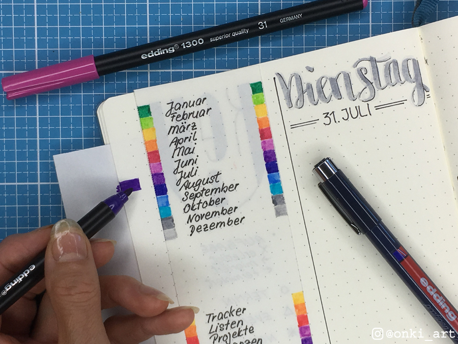 Anleitung Bullet Journal - Seiten mit Farbcode versehen