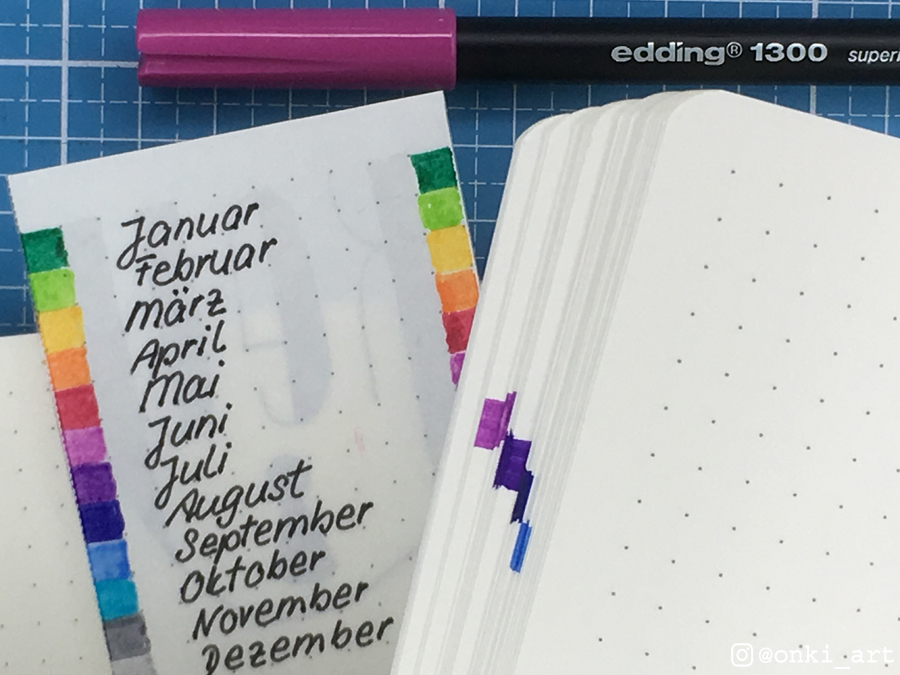 Anleitung Bullet Journal - farbig markierte Schnittkanten