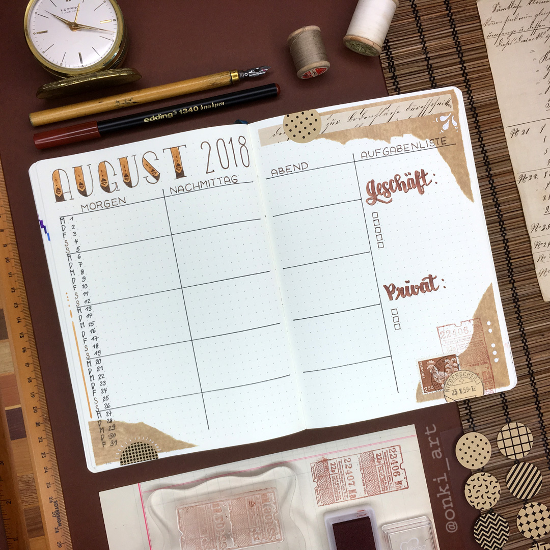 Monthly spread Monatsübersicht Scrapbooking Stil