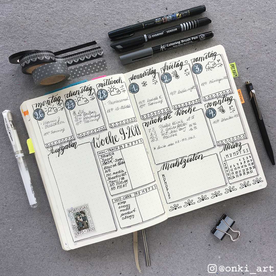 schwarz-weisse Wochenübersicht im Bullet Journal