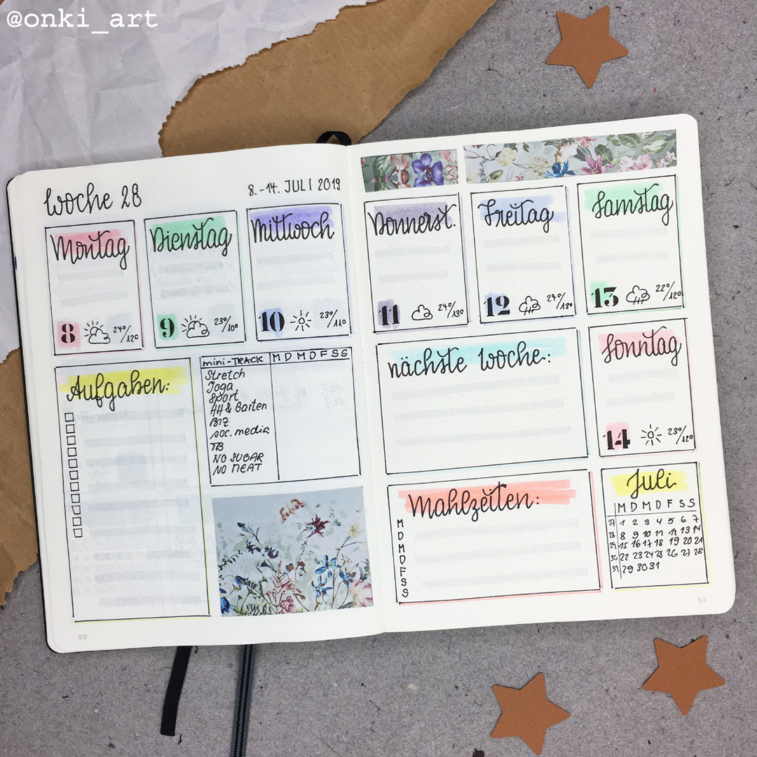 Wochenübersicht Bulletjournal weeklyspread 28 2019 bunt