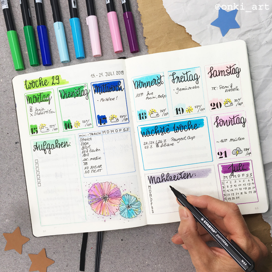 Wochenübersicht Bulletjournal weeklyspread 29 2019 colorful