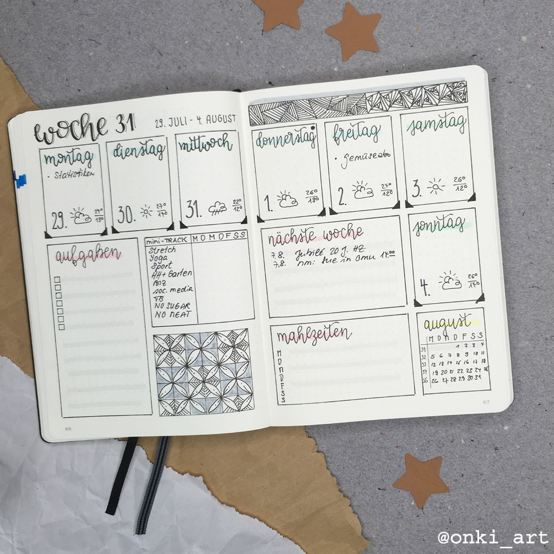 Wochenübersicht Bulletjournal weeklyspread 31 2019 minimalistic